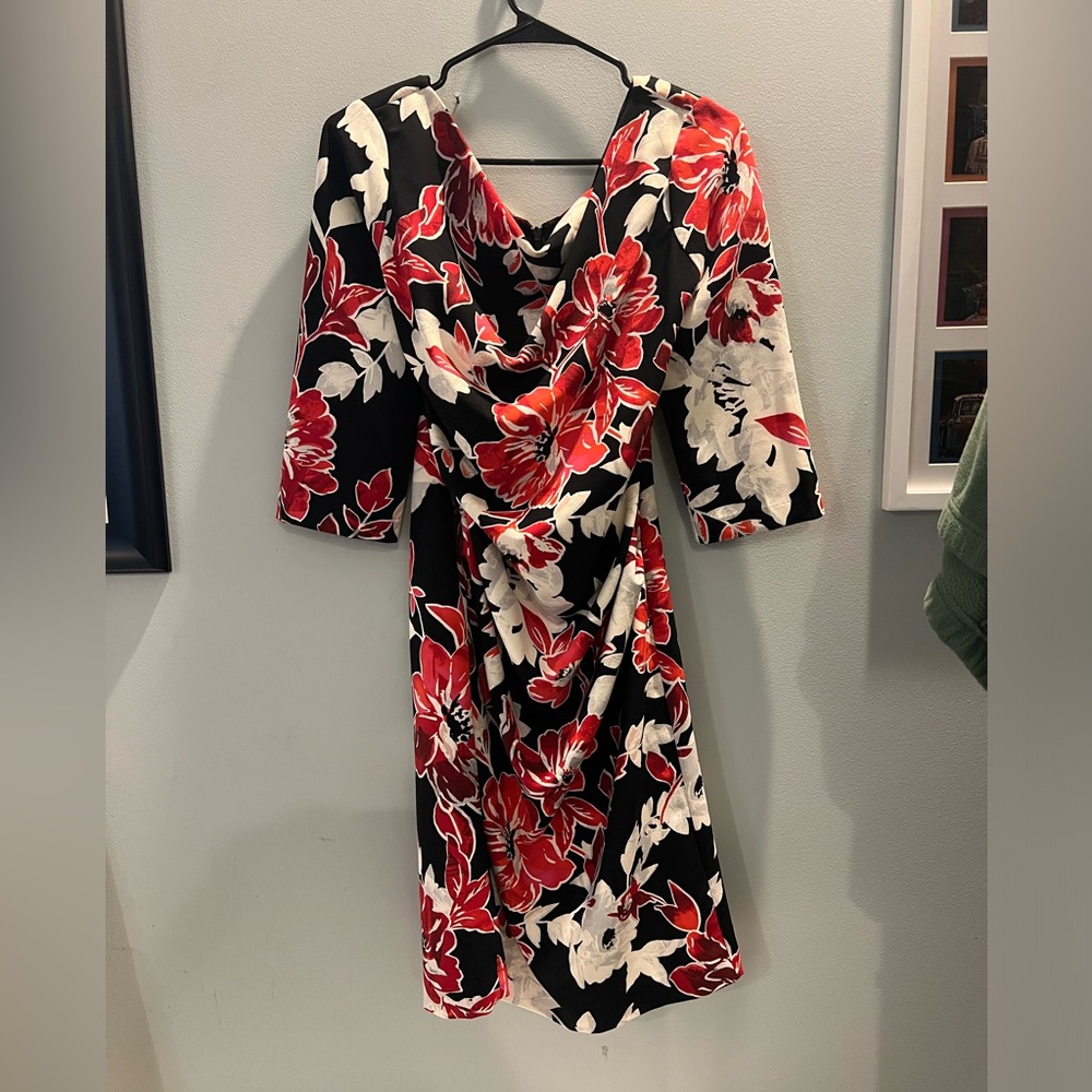 NEW White House Black Market draped neck floral dress sheath dress. Size 14P